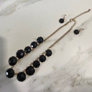Elegant Black Faceted Necklace & Earring Set  18-21 inches in length adjustable